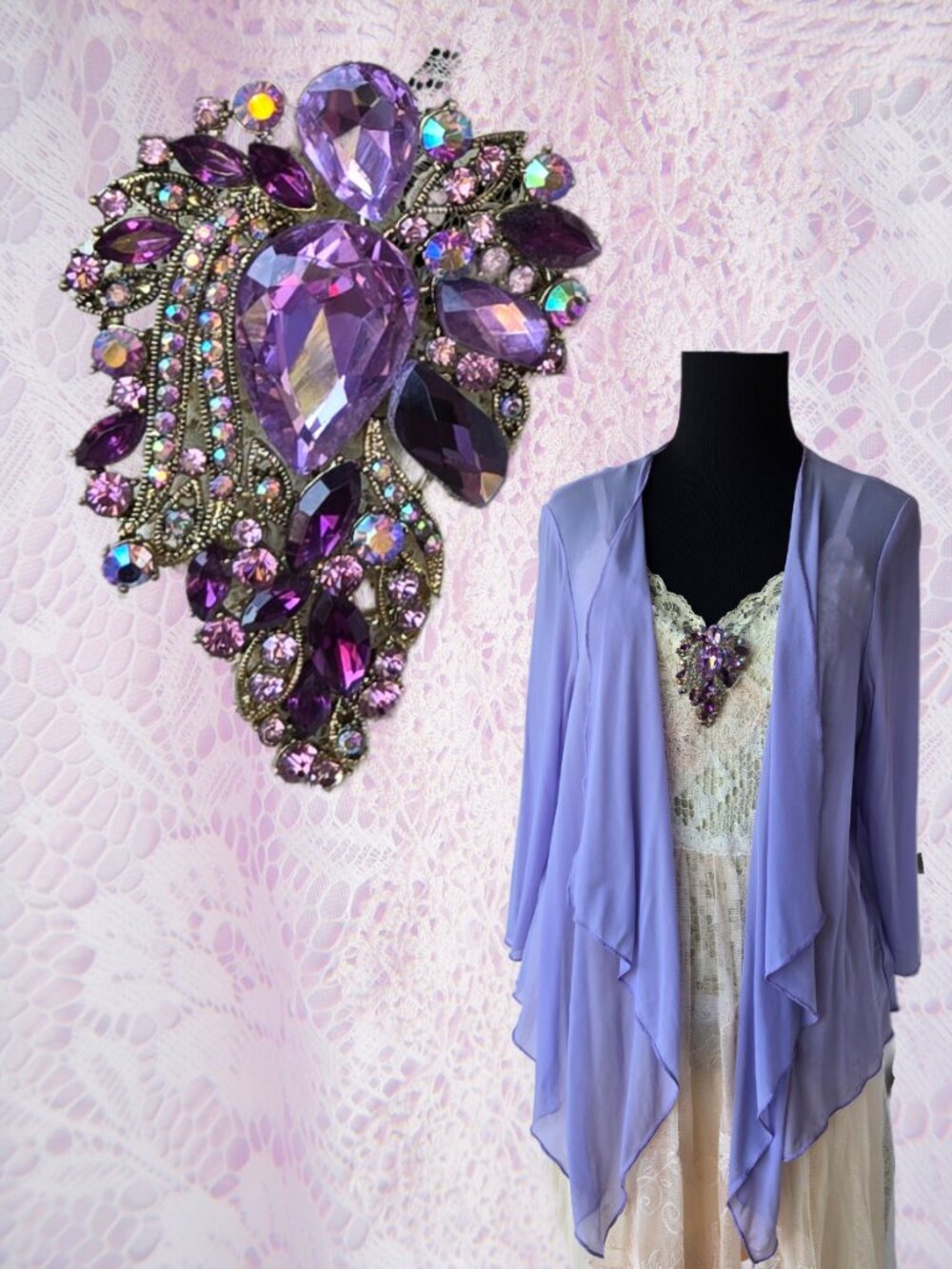 Bejewelled Lavender & Purple Crystal Ornate Brooch Mermaidcore Y2k-Style